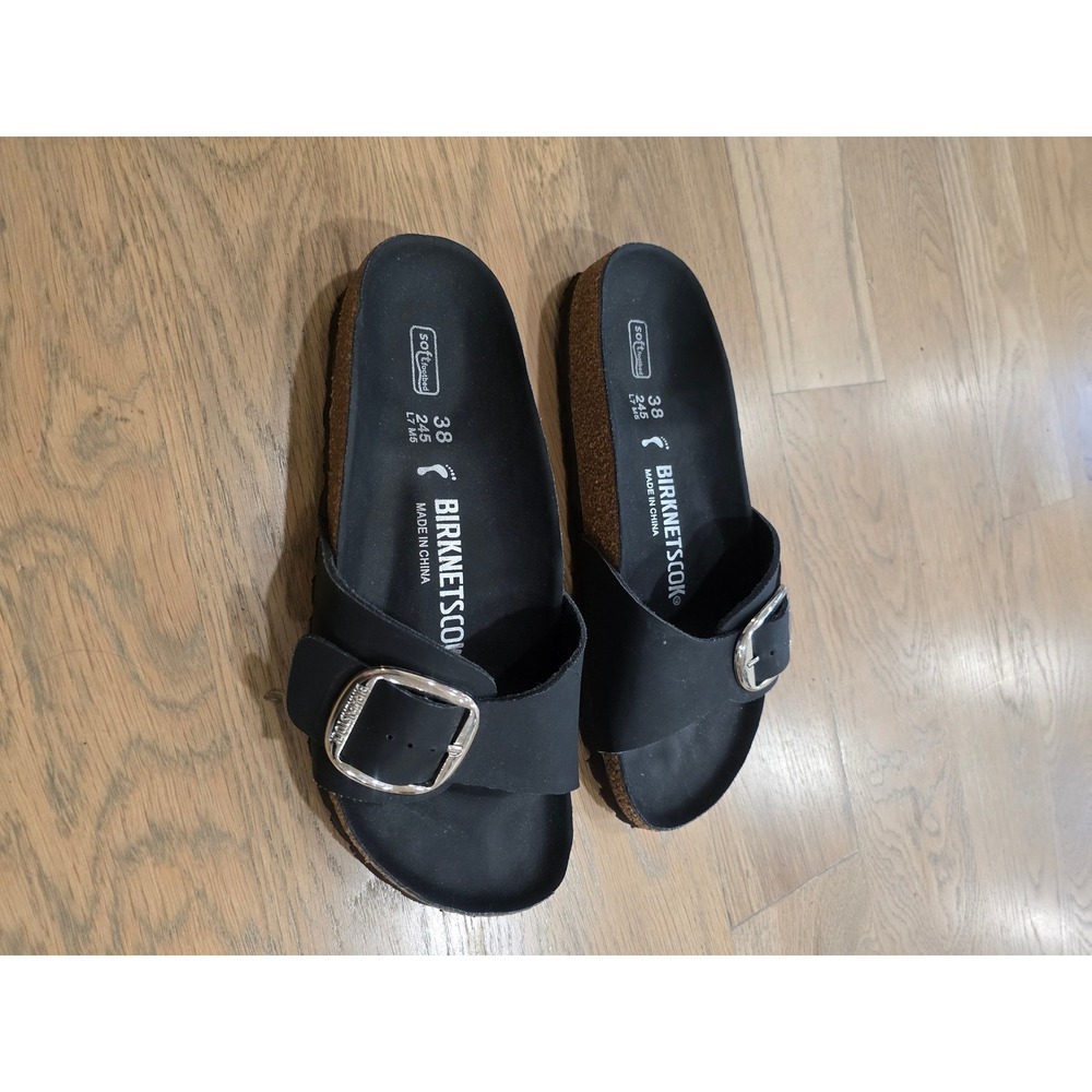 Birknetscok Black Big Buckle Slide Sandals Soft Footbed Womens 38 7-7.5 - Picture 5 of 6